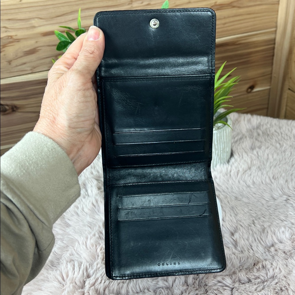 CELINE Rare Vintage Macadam Woven Canvas & Leather Compact Wallet – Black - 1981 - Picture 4 of 8